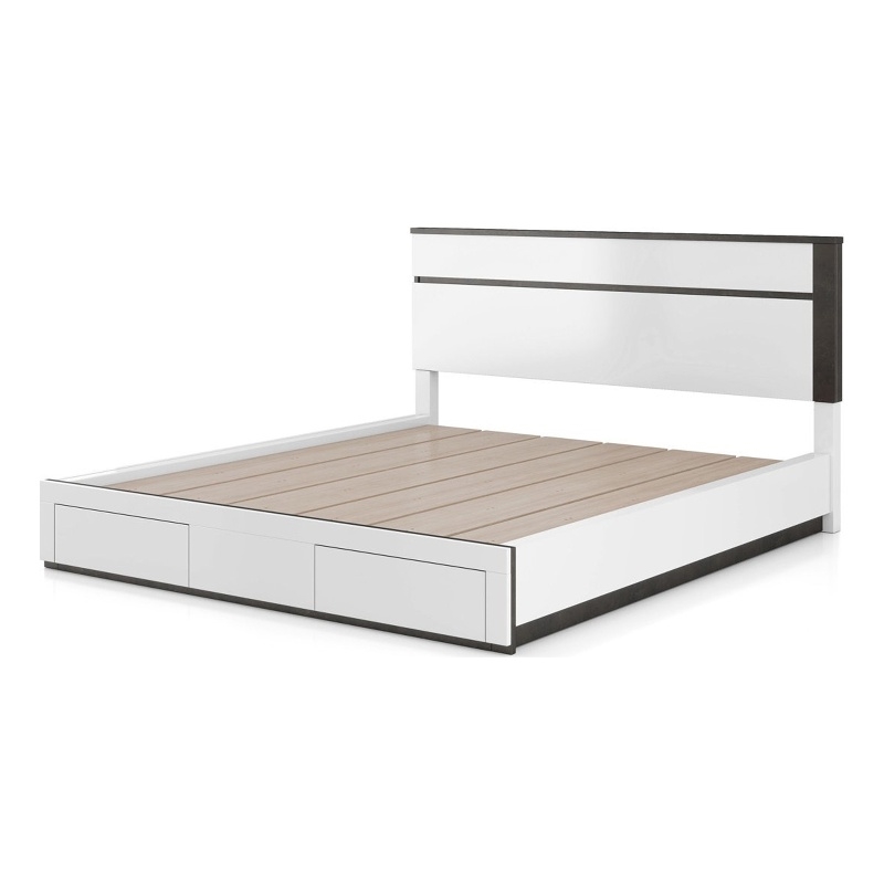 Kena Queen Size Bed-White Gray Panel Headboard-Footboard Storage Drawers