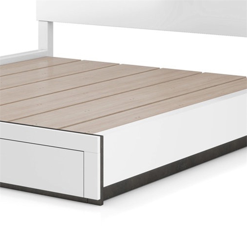 Kena Queen Size Bed-White Gray Panel Headboard-Low Profile Footboard