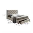 Sya Twin Size Bed w Button Tufted Upholstery-Underbed Storage-Beige