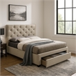 Sya Twin Size Bed w Button Tufted Upholstery-Underbed Storage-Beige
