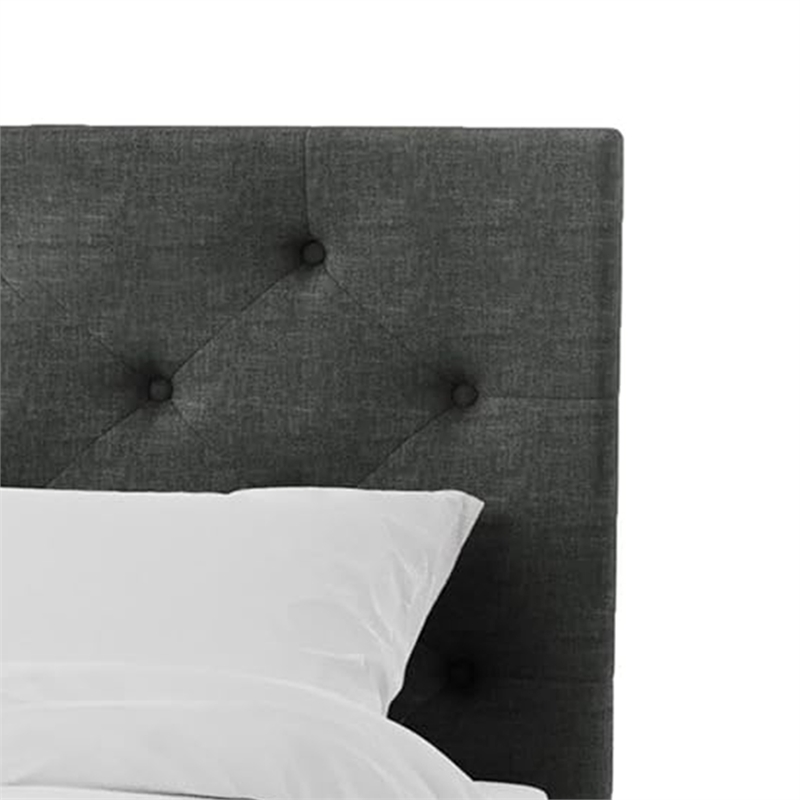 Sya Twin Size Bed w Tufted Headboard-Underbed Storage-Dark Gray