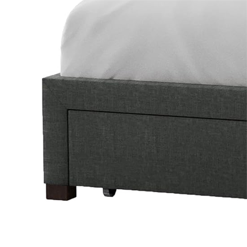 Sya Twin Size Bed w Tufted Headboard-Underbed Storage-Dark Gray