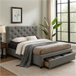 Sya Twin Size Bed w Button Tufted Upholstery-Underbed Storage-Gray