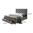 Sya Twin Size Bed w Button Tufted Upholstery-Underbed Storage-Gray