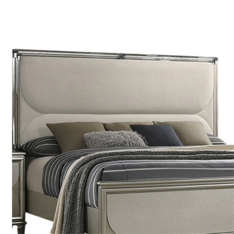 Zema Queen Bed-Upholstered Headboard w LED-Silver Wood-Acrylic Legs