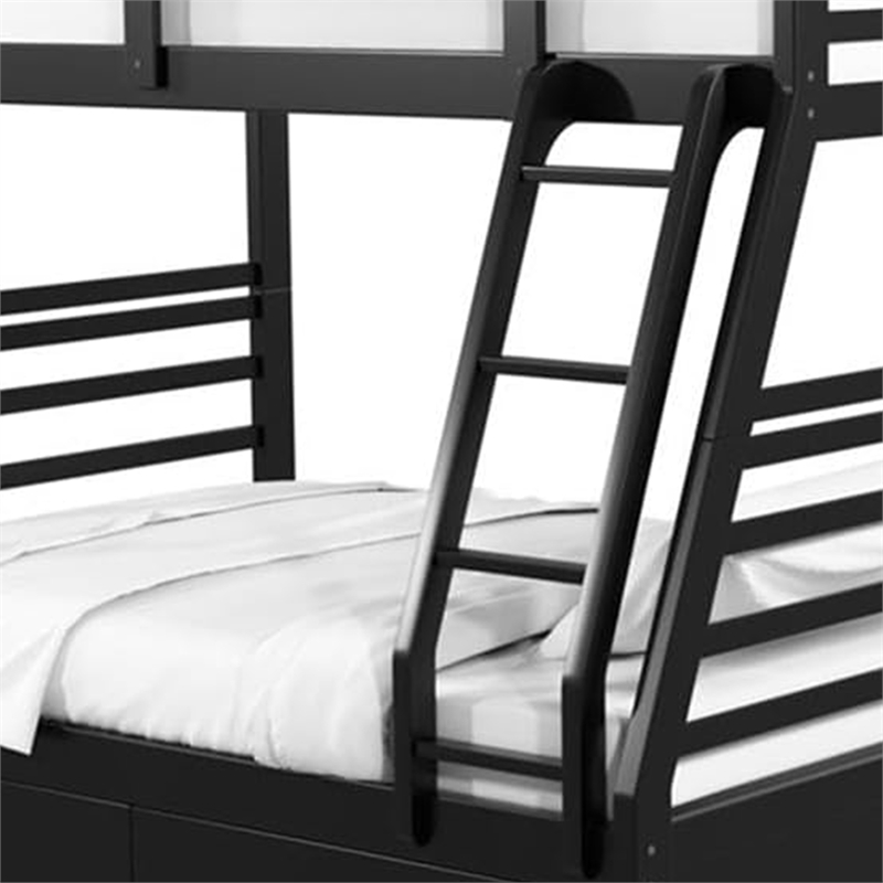 Zegy Twin over Full Bunk Bed with 2 Drawers and Attached Ladder-Black