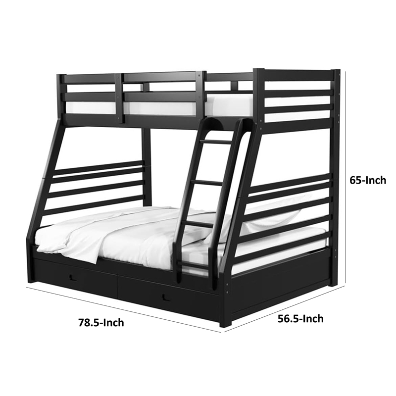 Zegy Twin over Full Bunk Bed with 2 Drawers and Attached Ladder-Black
