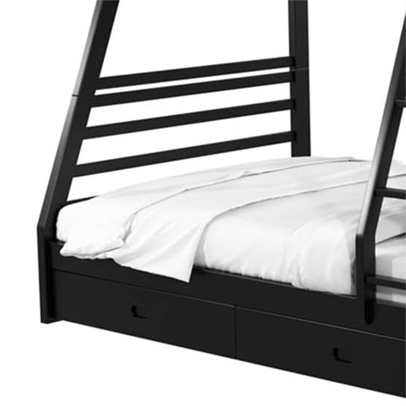 Zegy Twin over Full Bunk Bed with 2 Drawers and Attached Ladder-Black