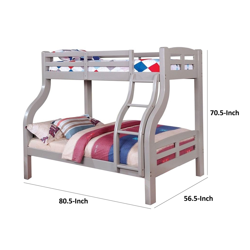 Tedy Twin over Full Bunk Bed with Curved Ladder-Guardrails-Gray