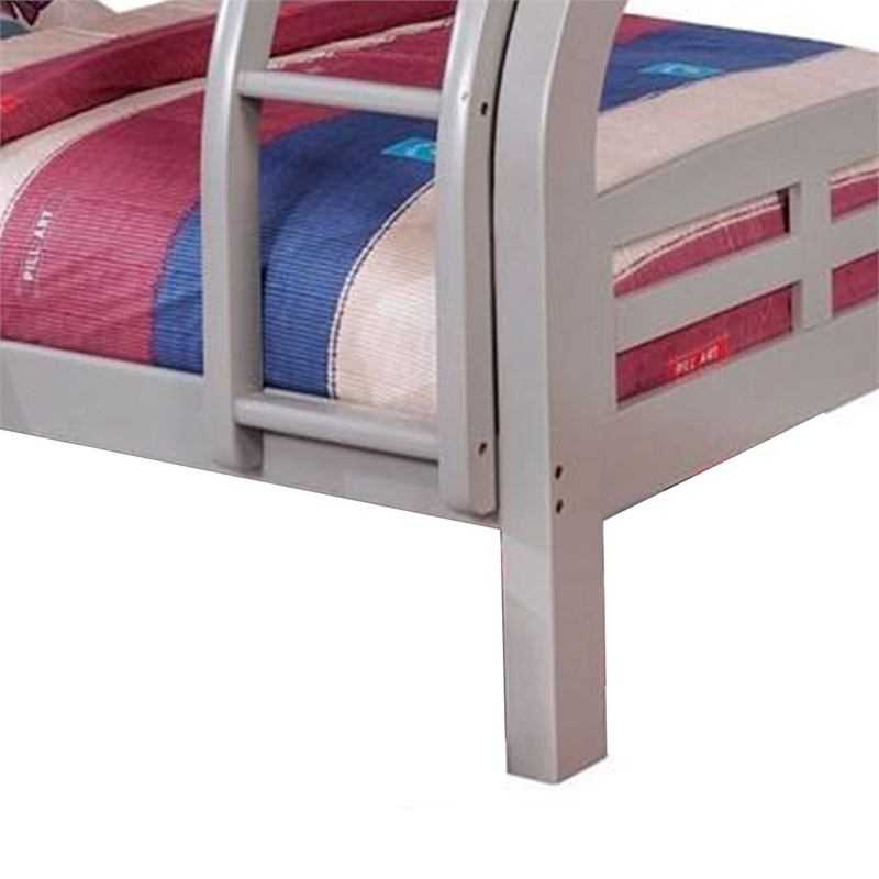 Tedy Twin over Full Bunk Bed with Curved Ladder-Guardrails-Gray