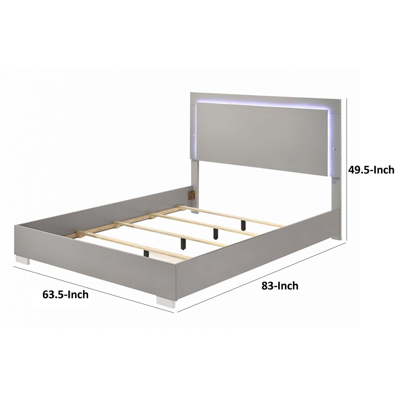 Suni Queen Size Bed w LED Headboard-Light Taupe Gray Wood Frame