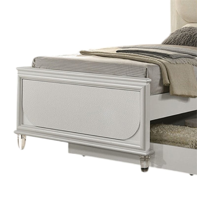 Dima Full Bed-Upholstered Headboard w LED-Pearl White-Clear Legs