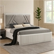 Alda Queen Bed-Upholstered Geometric Headboard-Light Gray Reeded Wood