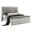 Alda Queen Bed-Upholstered Geometric Headboard-Light Gray Reeded Wood