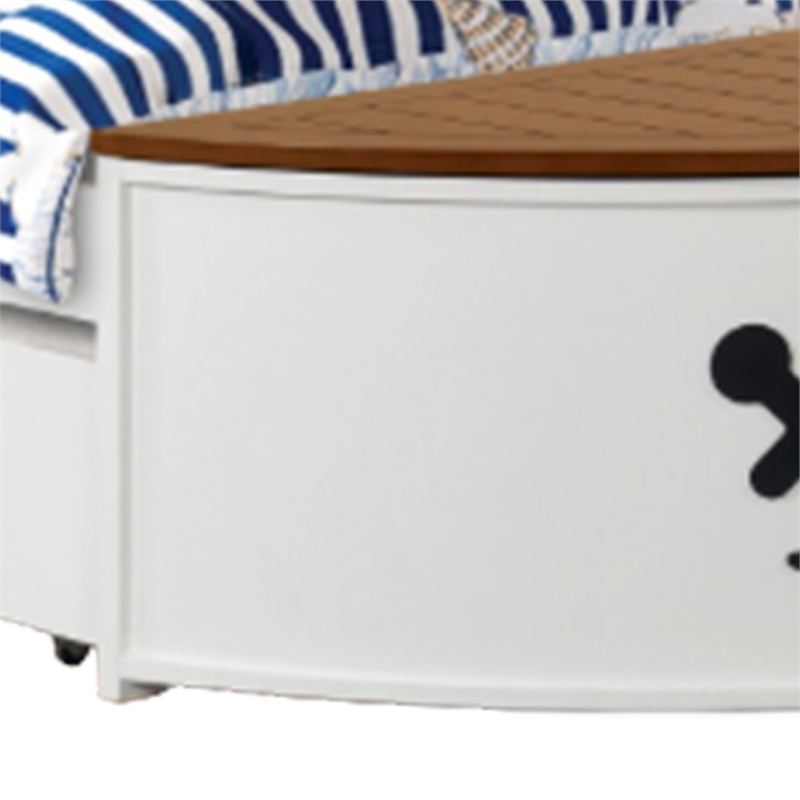 Evon Twin Captain Bed w Trundle-White-Oak Brown-Nautical Coastal Theme