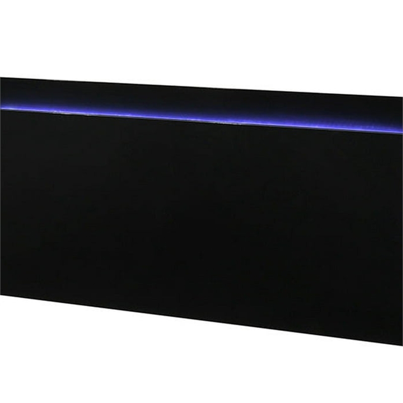 Suni Queen Size Bed w LED Headboard-Piano Black Wood Frame