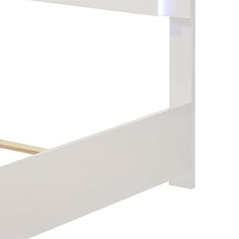 Suni Queen Size Bed w LED on Headboard-White Wood Frame-Chrome Legs