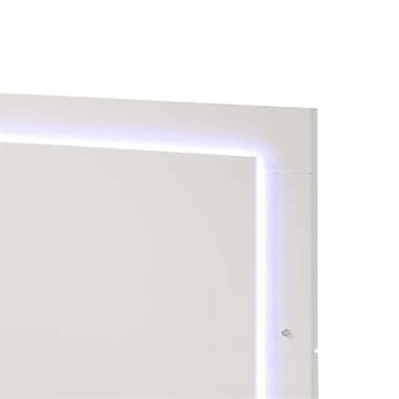 Suni Queen Size Bed w LED on Headboard-White Wood Frame-Chrome Legs