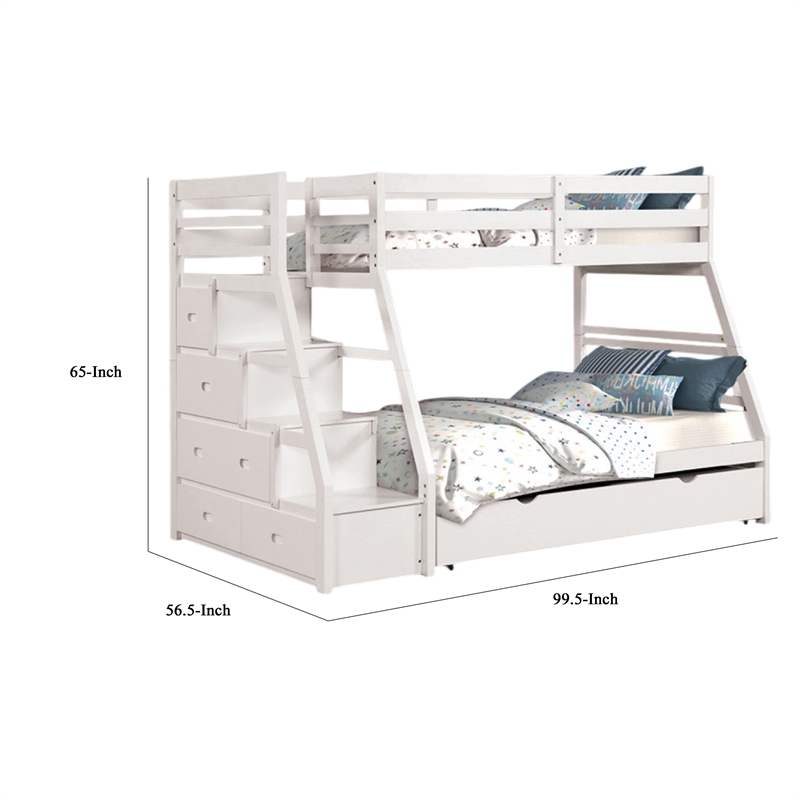 Ellon Twin over Full Bunk Bed-Trundle-White Wood-Storage Drawers