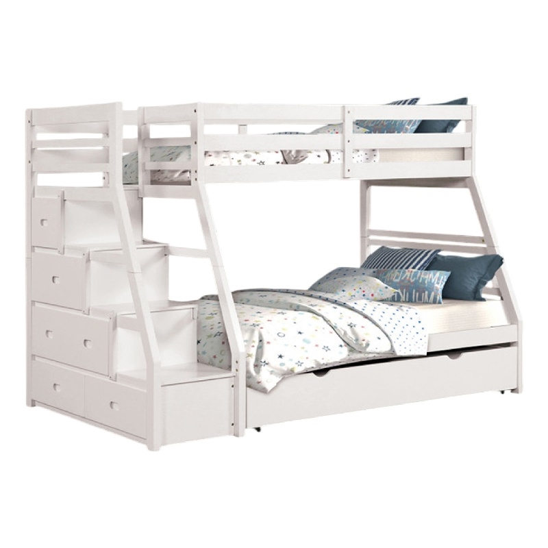 Ellon Twin over Full Bunk Bed-Trundle-White Wood-Storage Drawers