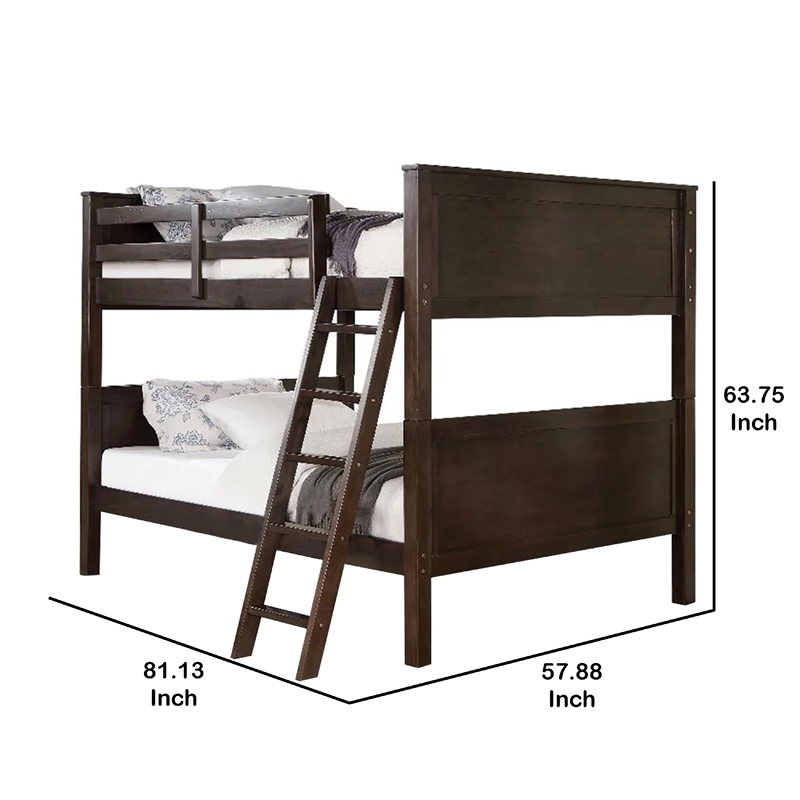 Zedy Full over Full Bunk Bed-Guardrails and Ladder-Walnut Brown