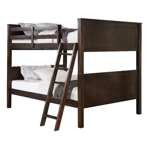 Zedy Full over Full Bunk Bed-Guardrails and Ladder-Walnut Brown