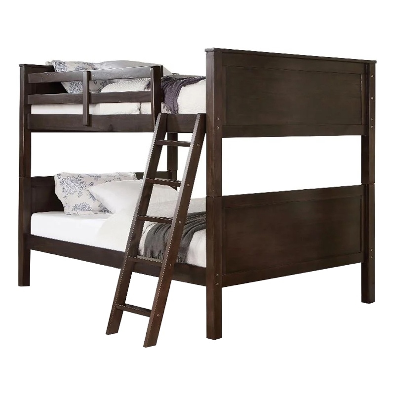 Zedy Full over Full Bunk Bed-Guardrails and Ladder-Walnut Brown