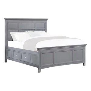 Lile Twin Bed with Crown Moulding-Storage Drawers-Gray Solid Wood
