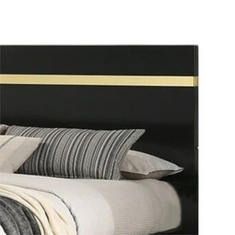 Yoki Full Size Bed w Underbed LED-Acrylic Gold Trim-Black Frame