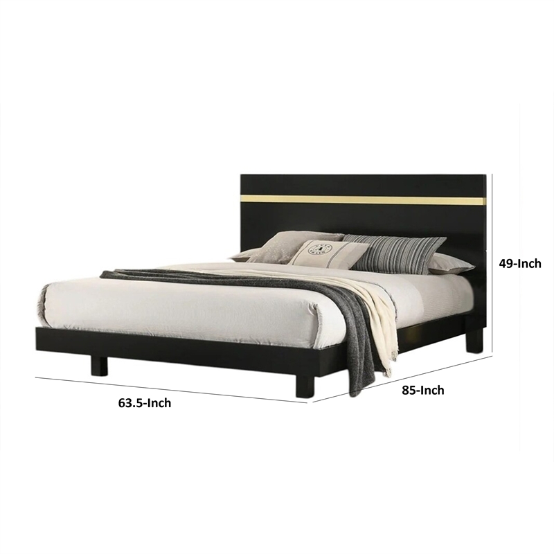 Yoki Queen Size Bed w Underbed LED-Acrylic Gold Trim-Black Frame