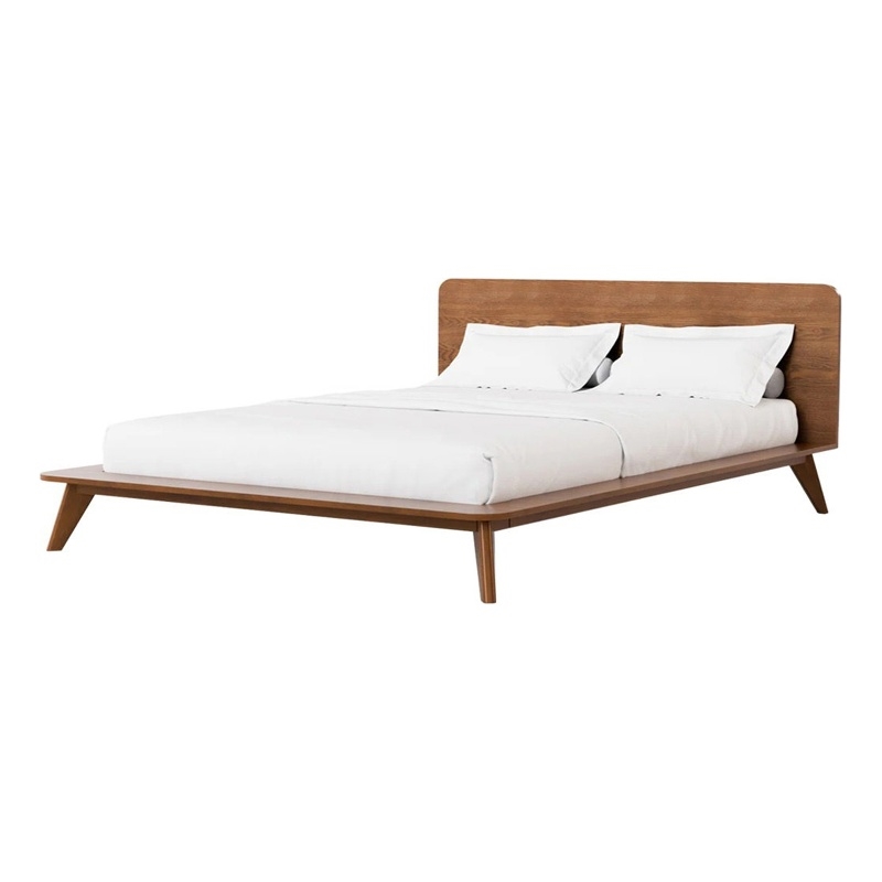 Stacy Full Size Bed w Panel Headboard-Angled Legs-Walnut Brown Wood