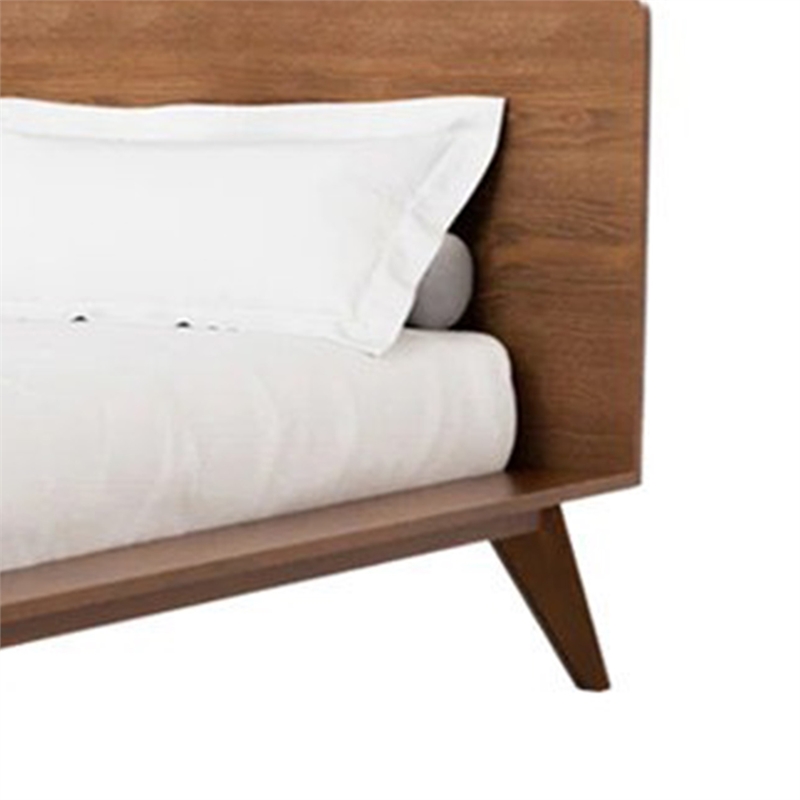 Stacy Full Size Bed w Panel Headboard-Angled Legs-Walnut Brown Wood