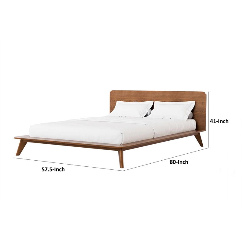 Stacy Full Size Bed w Panel Headboard-Angled Legs-Walnut Brown Wood