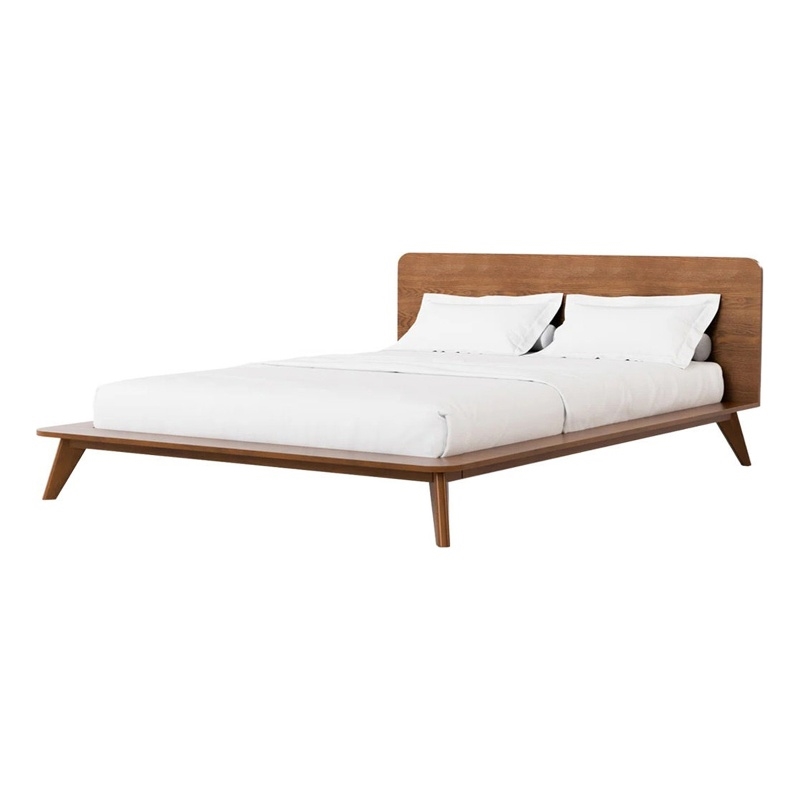 Stacy Full Size Bed w Panel Headboard-Angled Legs-Walnut Brown Wood