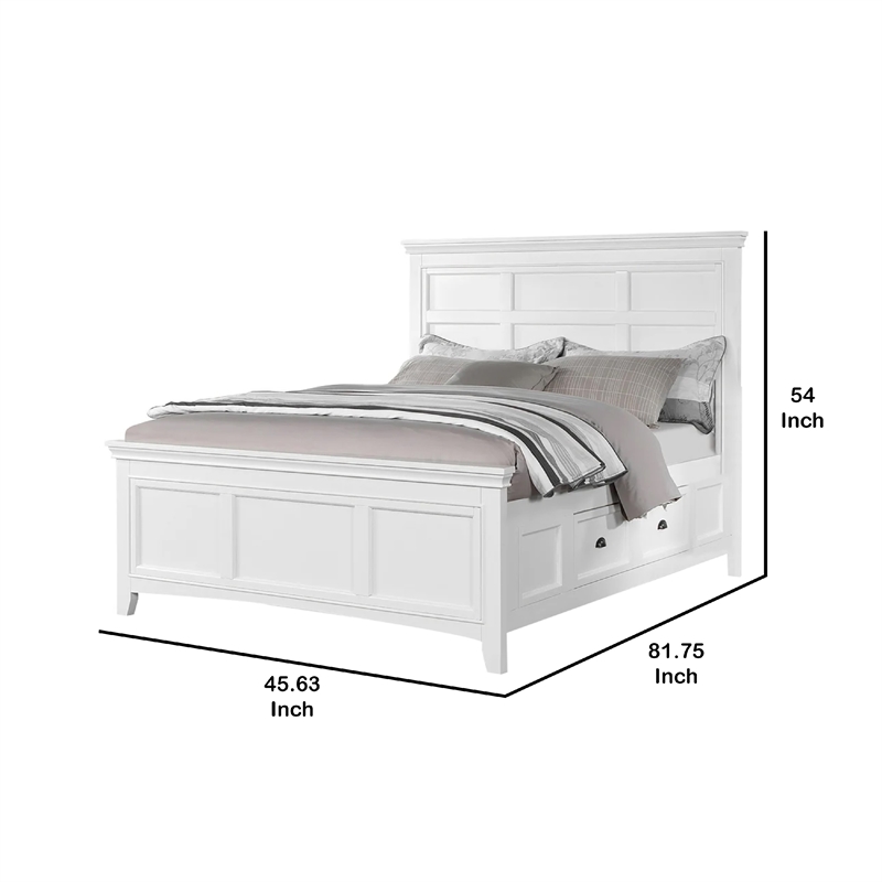 Lile Twin Bed with Side Rail Storage-Crown Molded Details-White Wood