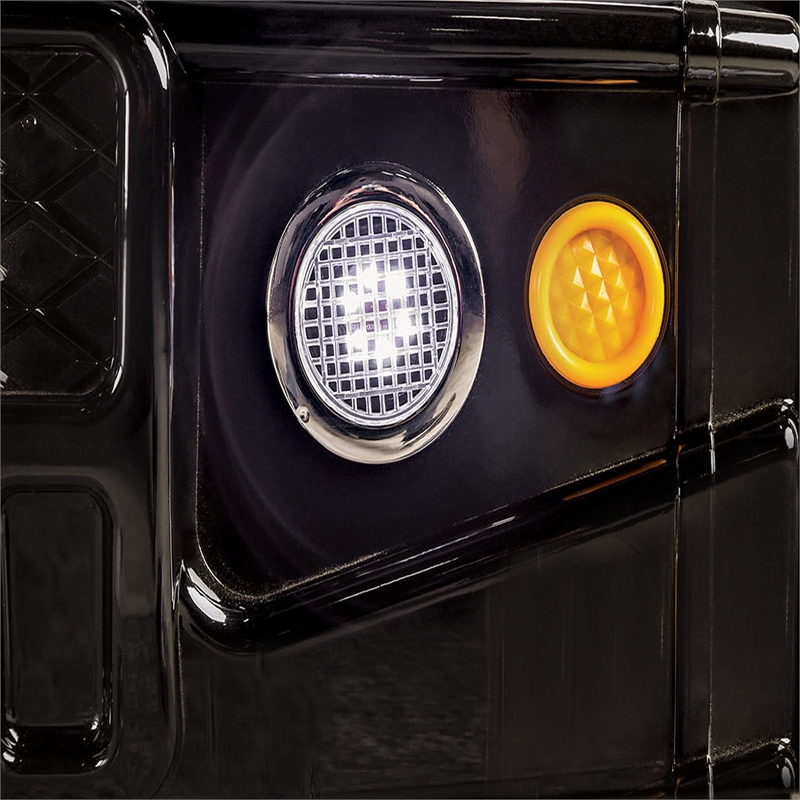 Jacky Kids Twin Bed with Off-Road Car Design-LED Headlights-Black Wood