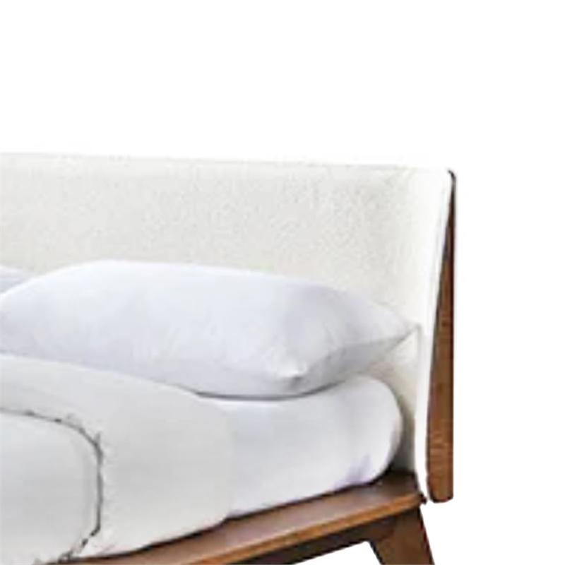 Linzy Full Size Bed w Beige Boucle Winged Headboard-Walnut Brown