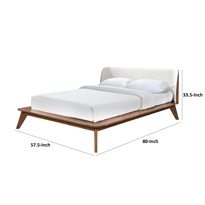 Linzy Full Size Bed w Beige Boucle Winged Headboard-Walnut Brown