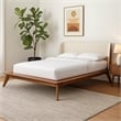 Linzy Full Size Bed w Beige Boucle Winged Headboard-Walnut Brown