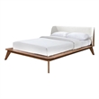 Linzy Full Size Bed w Beige Boucle Winged Headboard-Walnut Brown