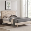 Vevy Full Size Bed-Chevron Tufted Beige Flannelette Upholstery