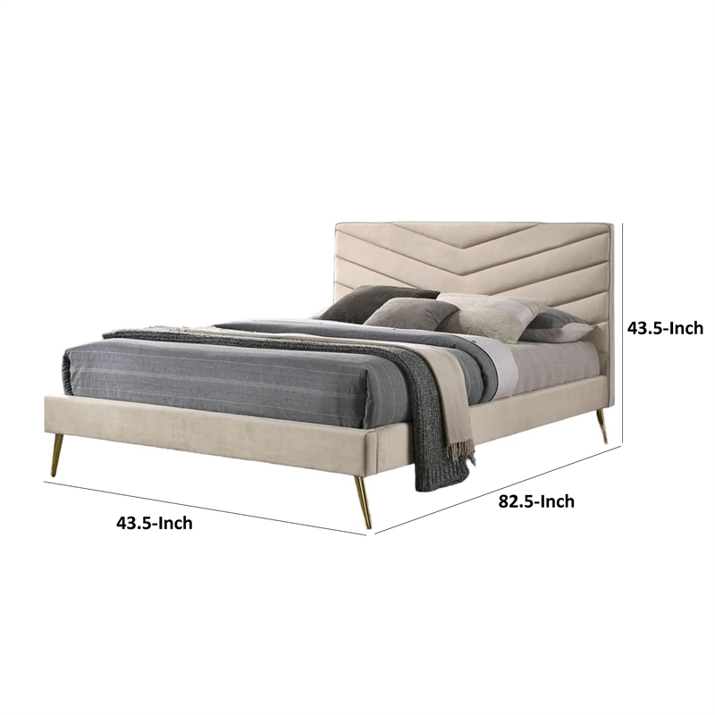 Vevy Twin Size Bed-Chevron Tufted Beige Flannelette Upholstery