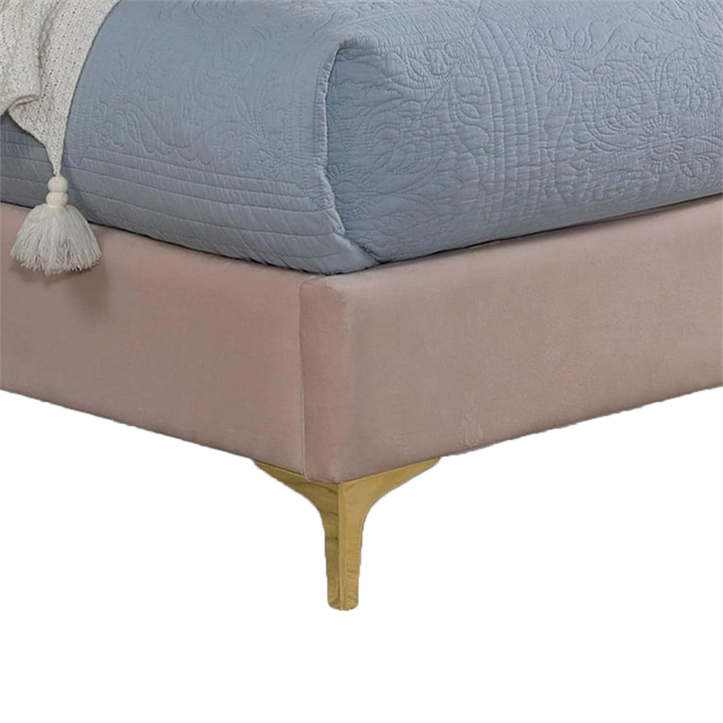 Pevy Twin Size Bed-Tufted Wingback in Light Pink Velvelike Upholstery