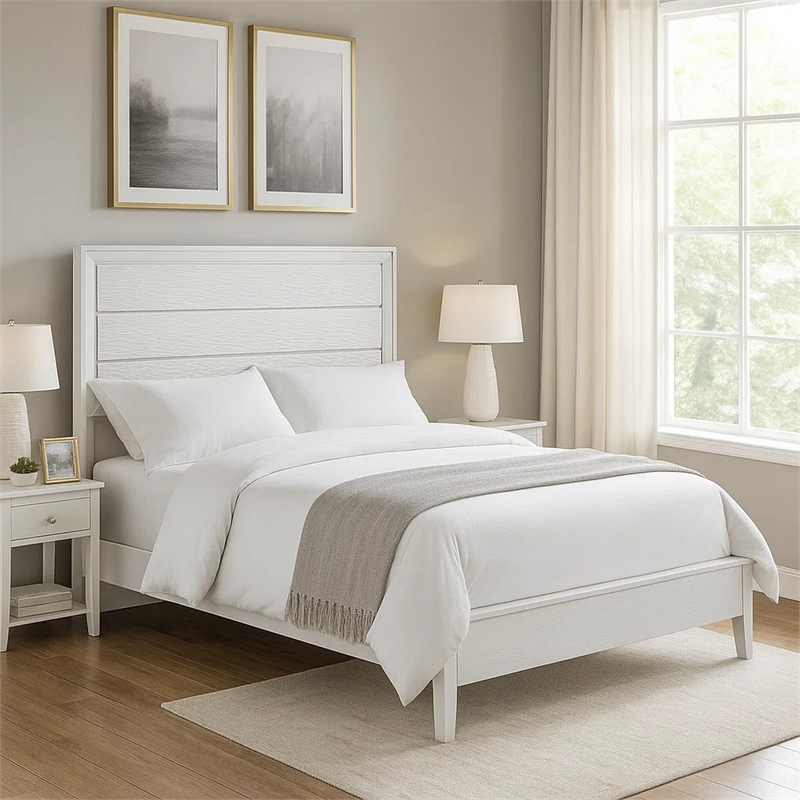 Tory California King Size Bed-Wave Texture and Mitered Corners-White