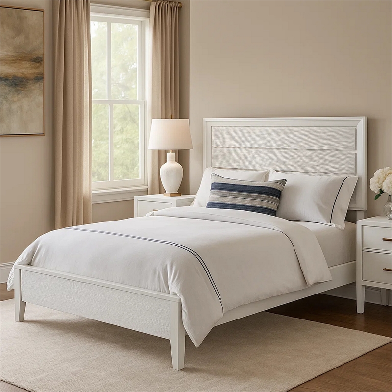 Tory California King Size Bed-Wave Texture and Mitered Corners-White