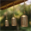 Decorative Iron Cow Bells Set of 3-Cylindrical-Antique Gold-Jute Hanging Rope