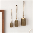 Decorative Iron Cow Bells Set of 3-Cylindrical-Antique Gold-Jute Hanging Rope