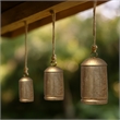 Decorative Iron Cow Bells Set of 3-Cylindrical-Antique Gold-Jute Hanging Rope