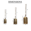 Decorative Iron Cow Bells Set of 3-Cylindrical-Antique Gold-Jute Hanging Rope