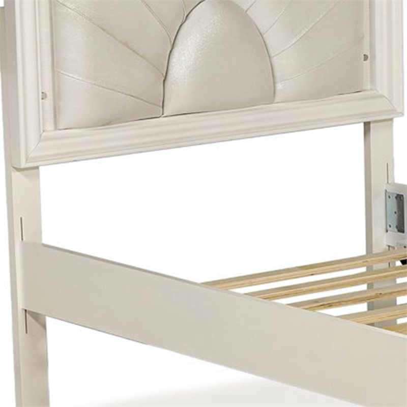 Jisoo Full Size Bed-Pearl White Upholstery-Radial Arch Headboard